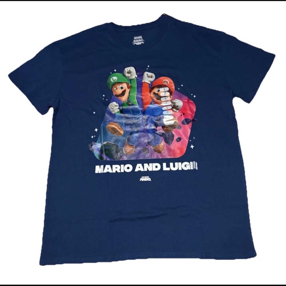 Nintendo Super Mario Galaxy Movie Blue T-Shirt Mario Luigi Size Large